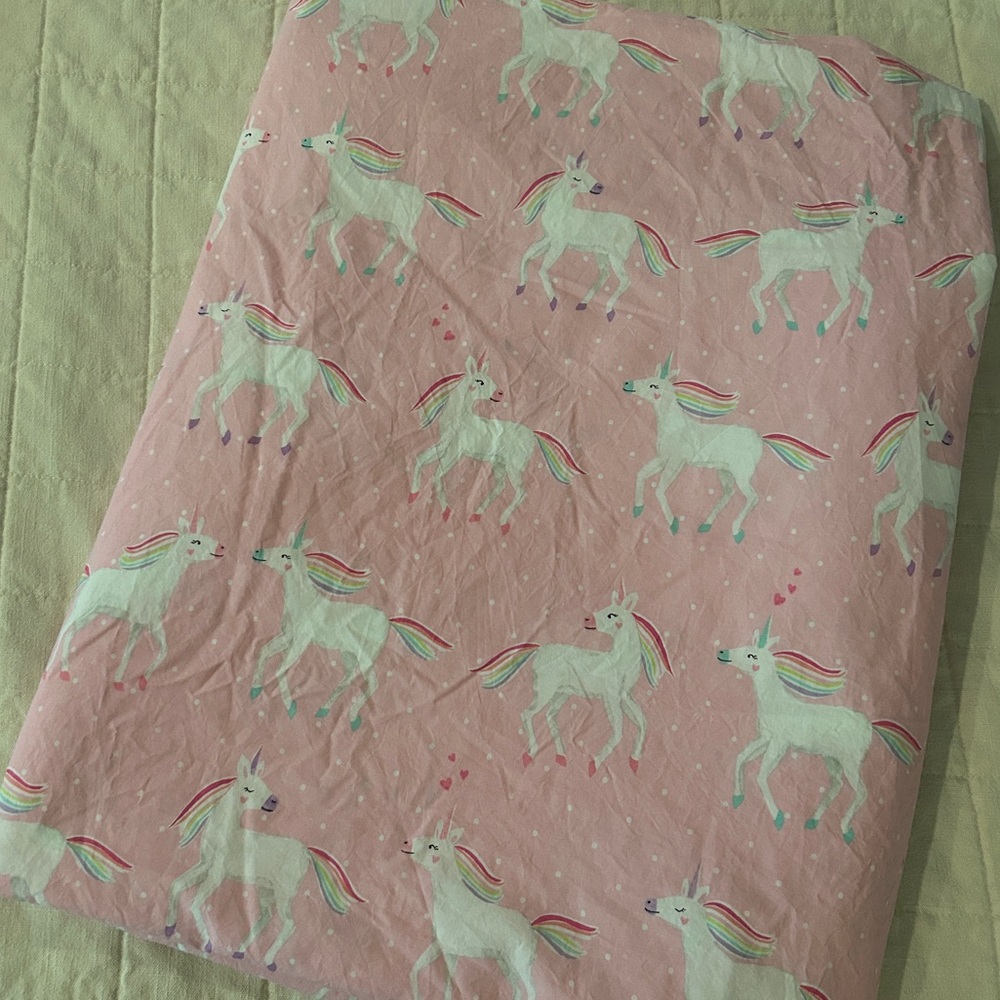 Pottery Barn Kids 100% Organic Cotton Pink Unicorn Twin Duvet Cover